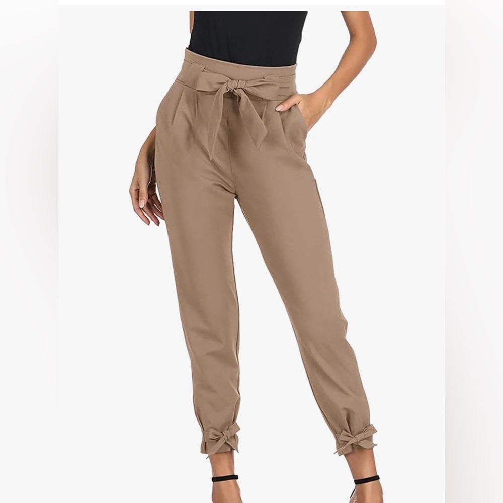 High-Waist Paperbag Tie-Waist Pants - Deep Forest Green